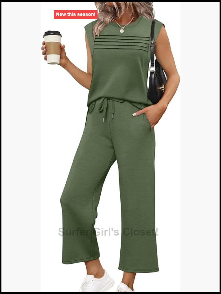Two Piece Sets For Women Lounge Travel Vacation Outfits Cap Sleeve Side Slit
